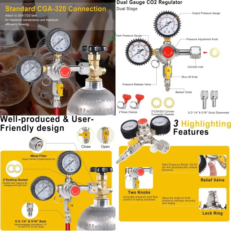 Co2 Regulator Dual Stage - Dual Gauge CO2 Tank Regulator for